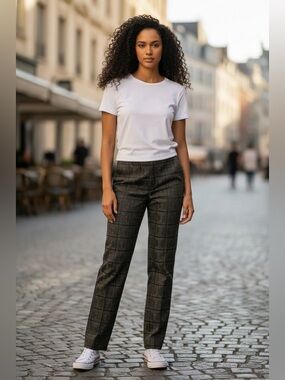 Talbots embroidered straight leg pant side zip lined brown black gorgeous SZ 4